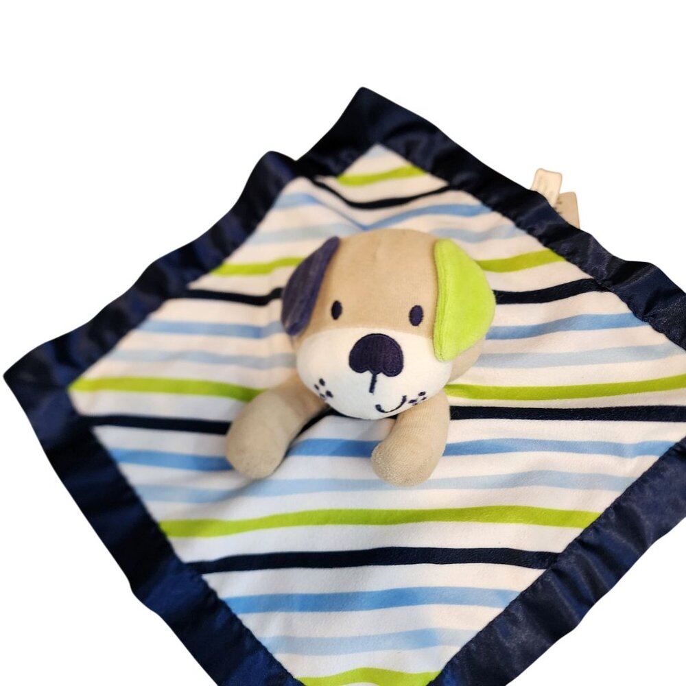 Garanimals Blue Green Stripe Plush Puppy Dog Security Blanket Lovey Satin